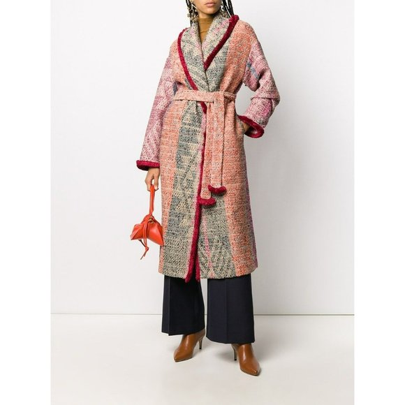 F.R.S For Restless Sleepers Jackets & Blazers - F.R.S For Restless Sleepers Belted Knit Coat Auge Robe Smoking Jacket Red Multi